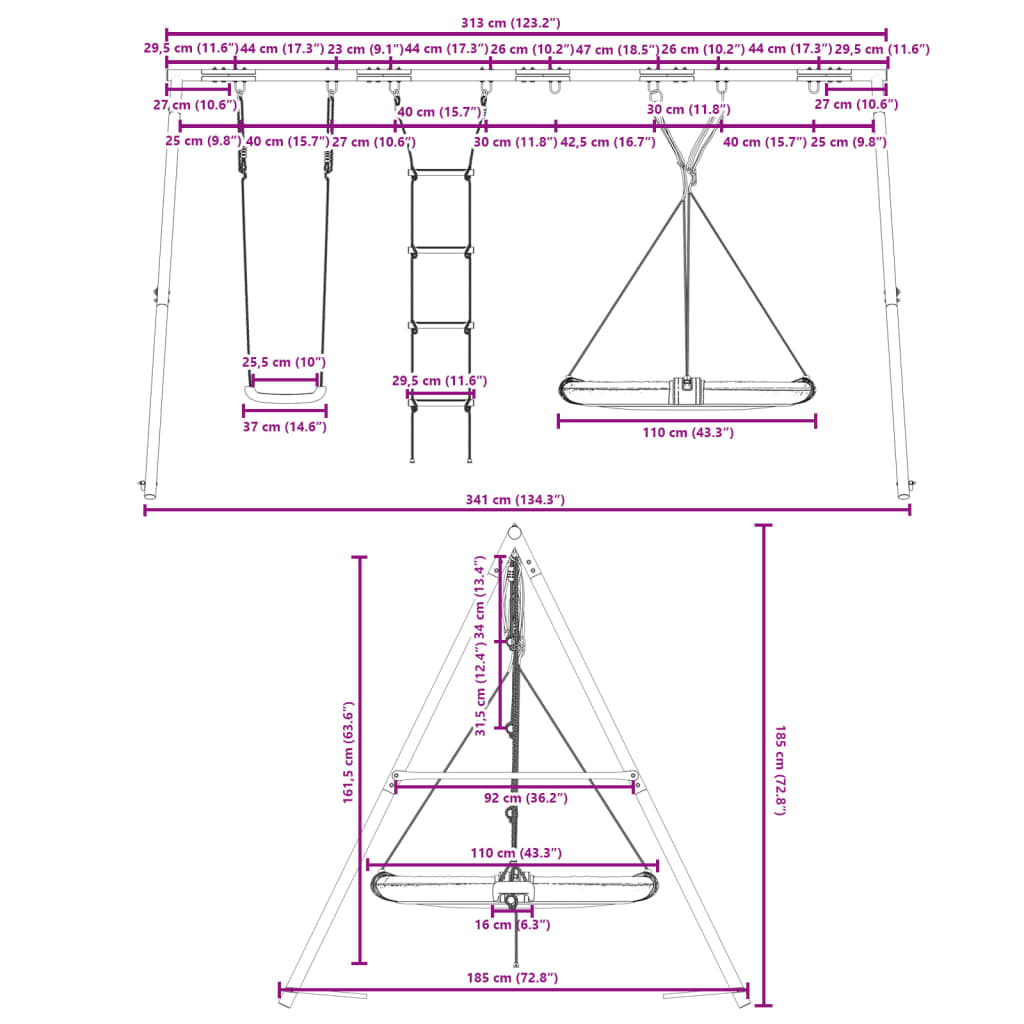 vidaXL Jeu d'extérieur de balançoire échelle et balançoire soucoupe