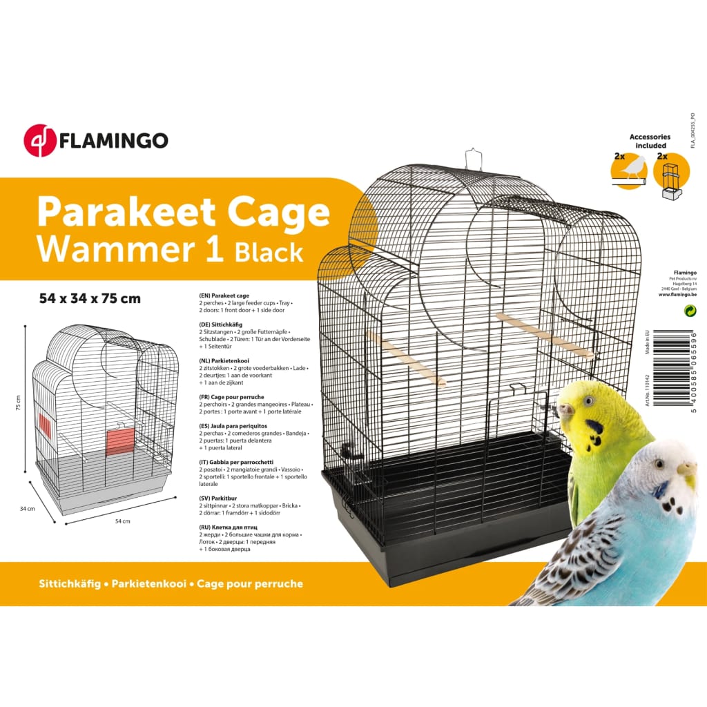 FLAMINGO Cage à perruches Wammer 1 54x34x75 cm Noir