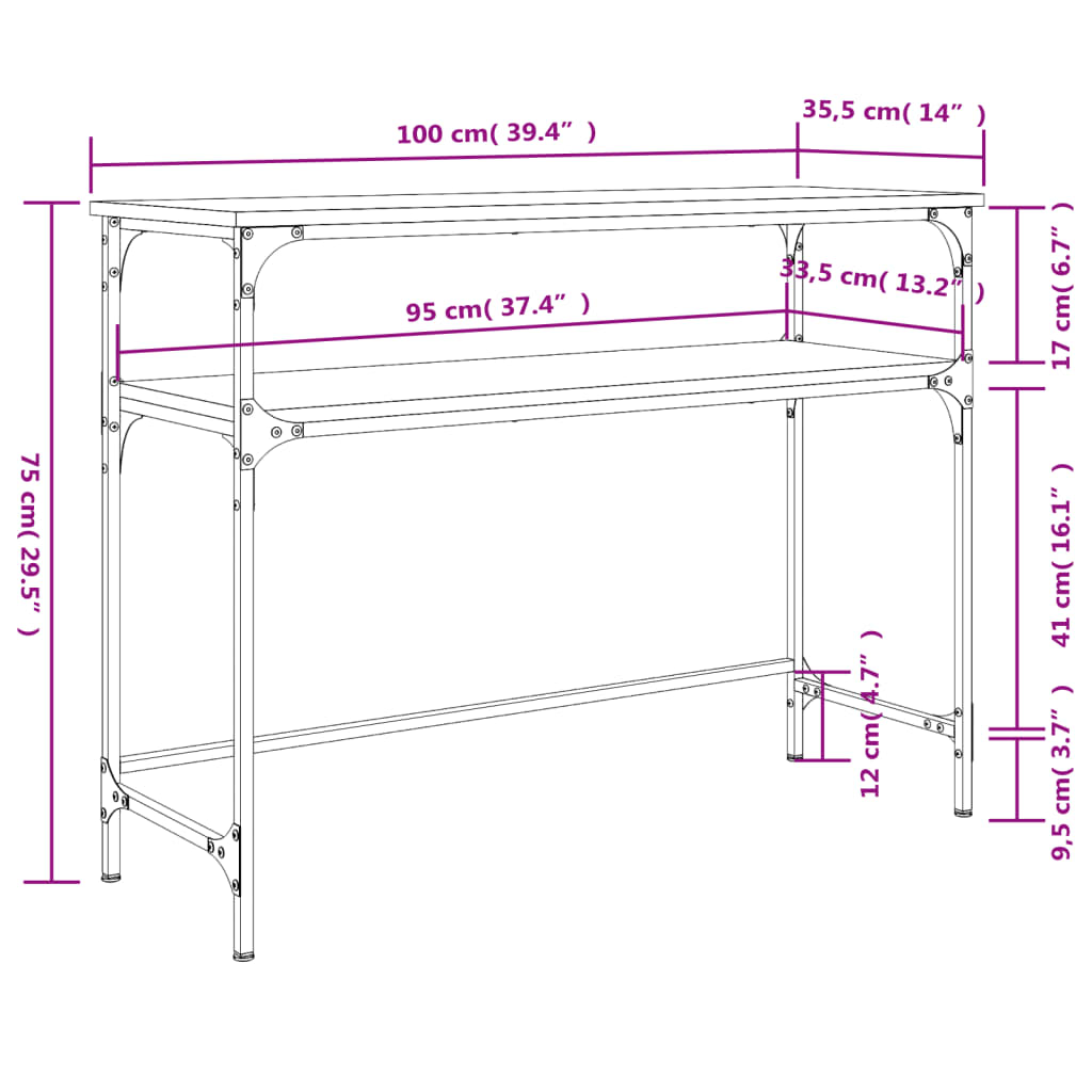vidaXL Table console chêne fumé 100x35,5x75 cm bois d'ingénierie