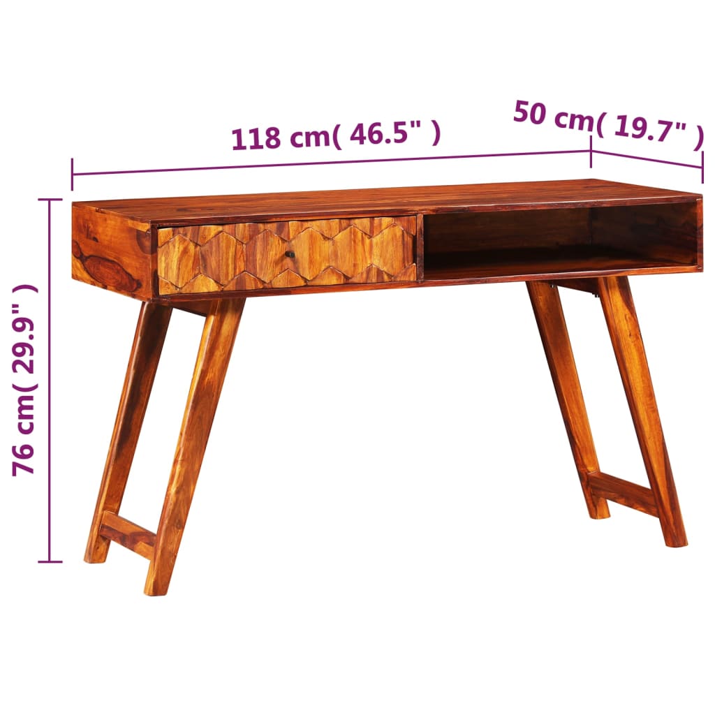 vidaXL Table d'écriture Bois massif de Sesham 118 x 50 x 76 cm