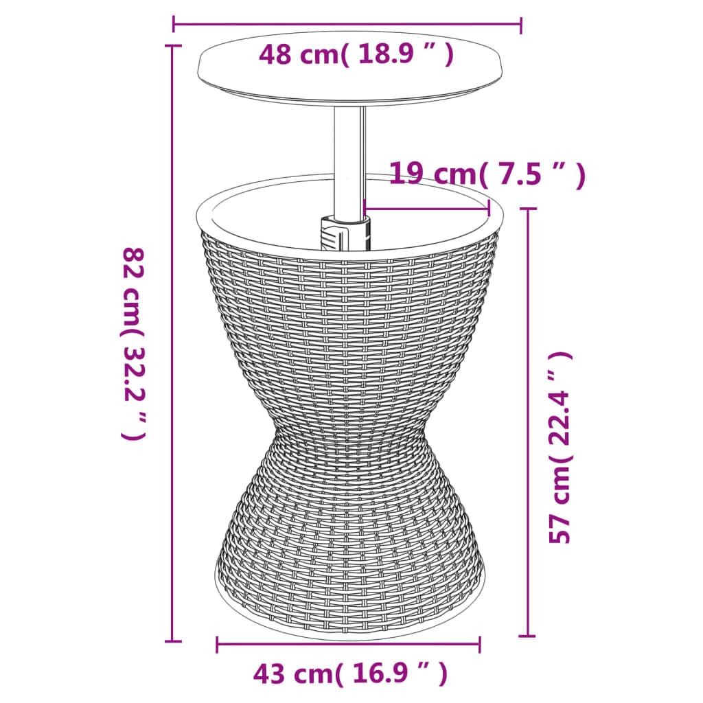 vidaXL Table à glacière 3 en 1 noir polypropylène