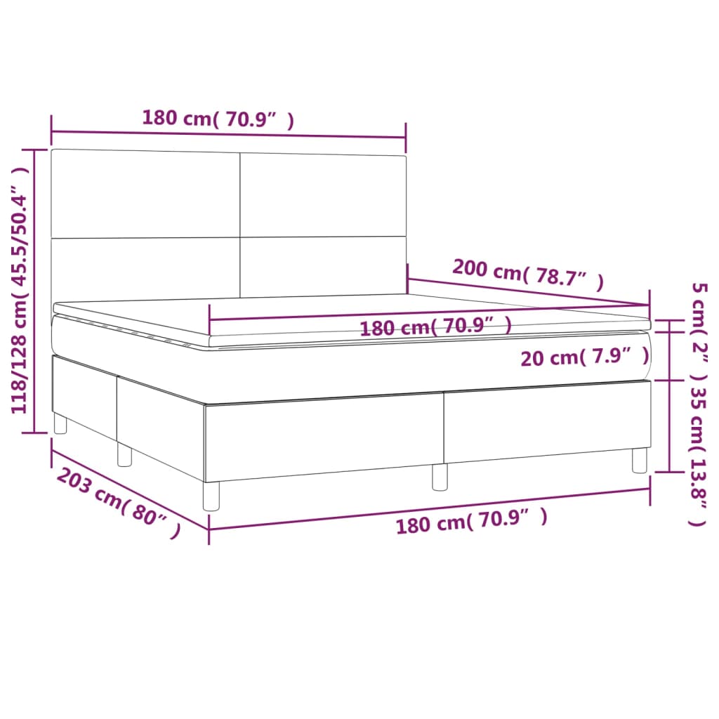 vidaXL Sommier à lattes de lit avec matelas et LED Noir 180x200 cm