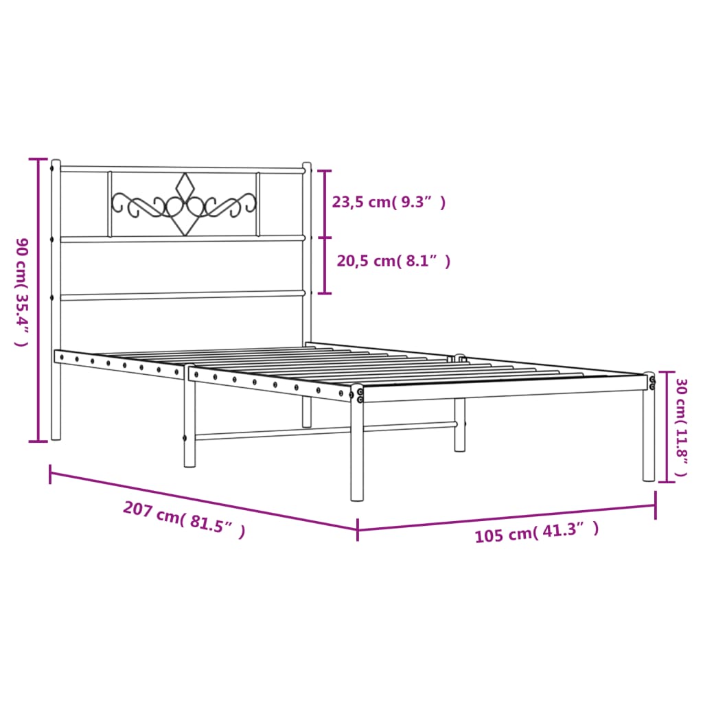 vidaXL Cadre de lit métal sans matelas et tête de lit blanc 100x200 cm