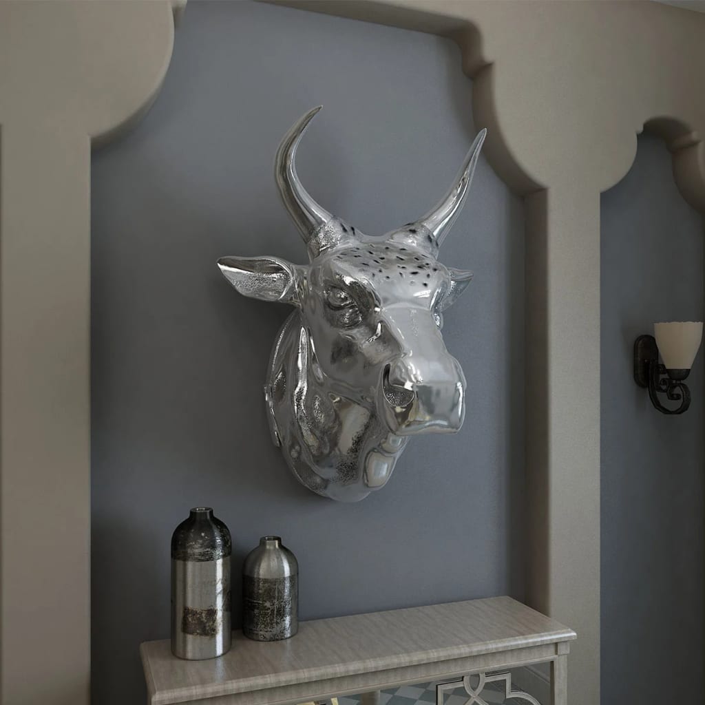 vidaXL Décoration murale en forme de tête de vache Aluminium Argenté