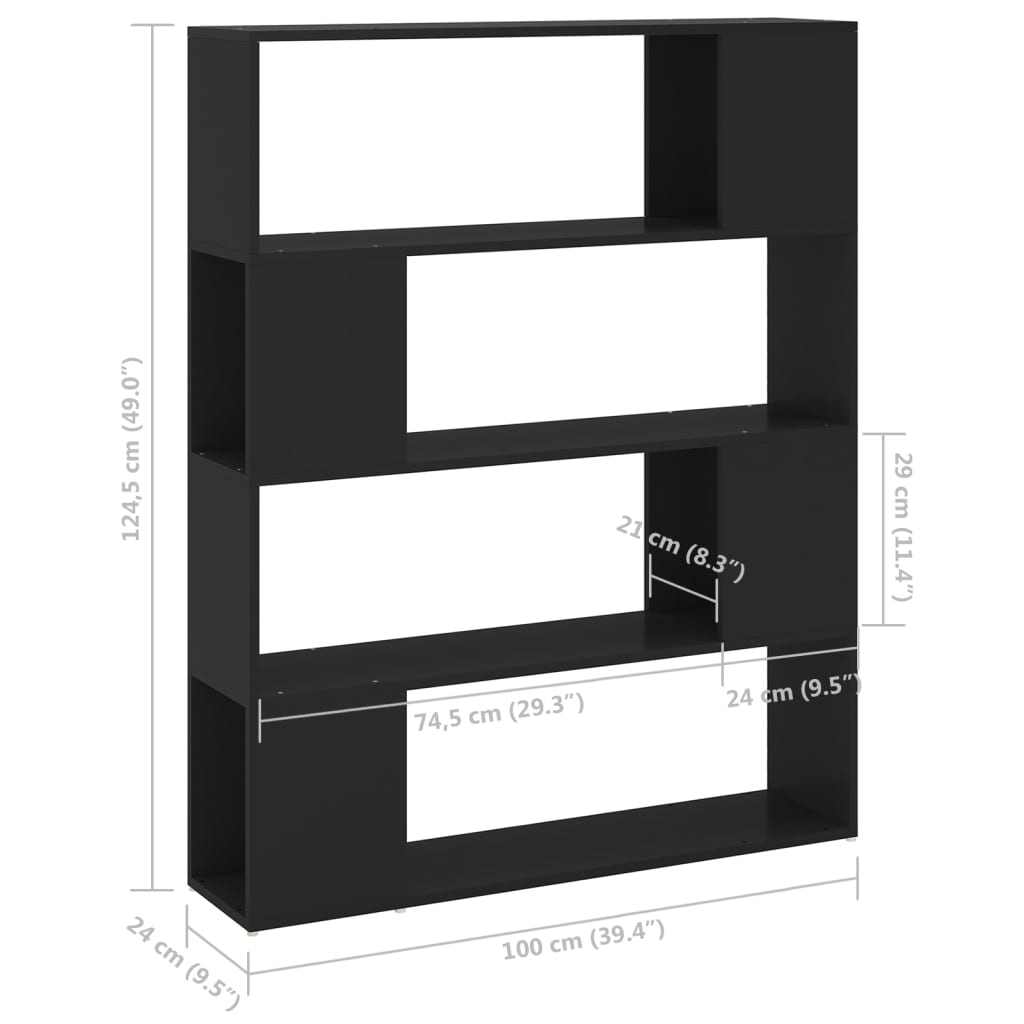 vidaXL Bibliothèque/Séparateur de pièce Noir 100x24x124 cm