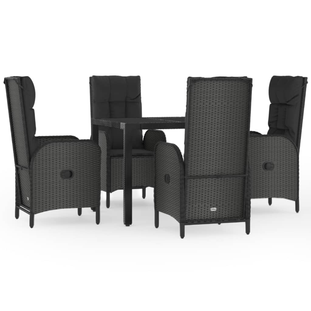 vidaXL Ensemble à manger de jardin coussins 5pcs Noir Résine tressée