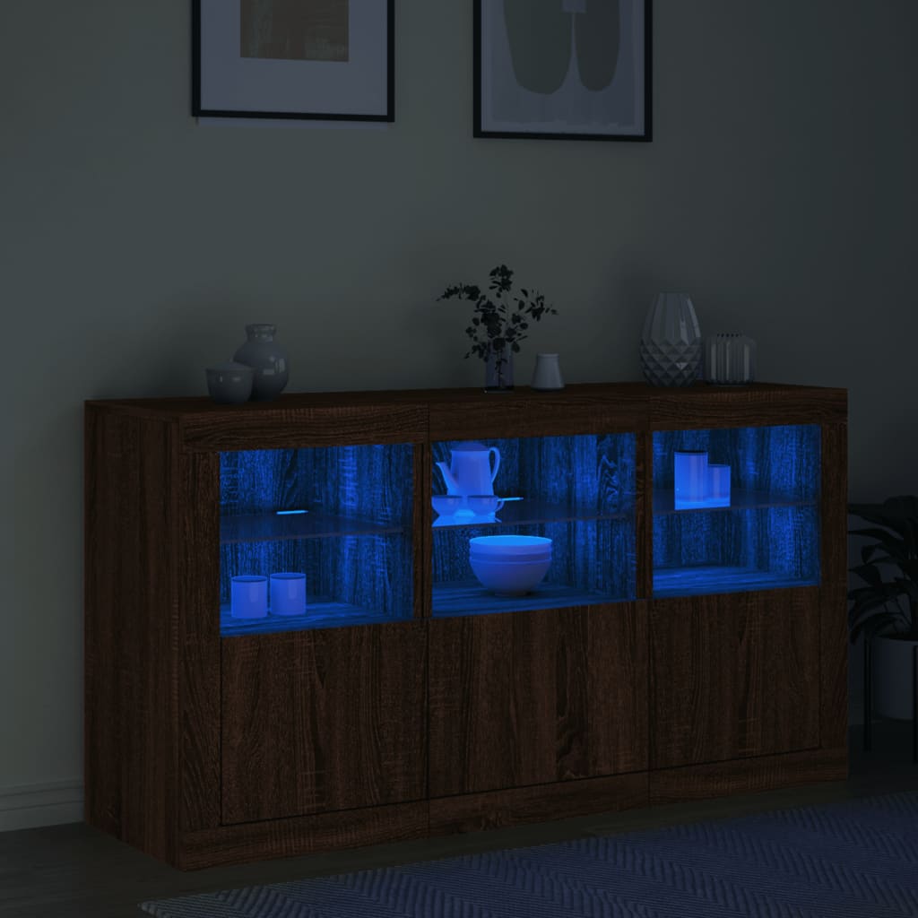 vidaXL Buffet avec lumières LED chêne marron 123x37x67 cm