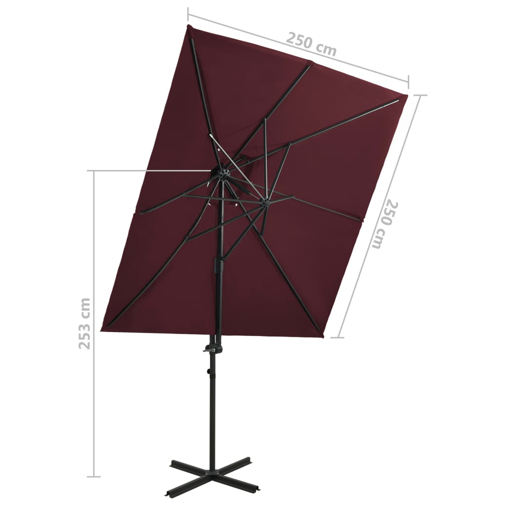 vidaXL Parasol de jardin en porte-à-faux à double toit rouge bordeaux