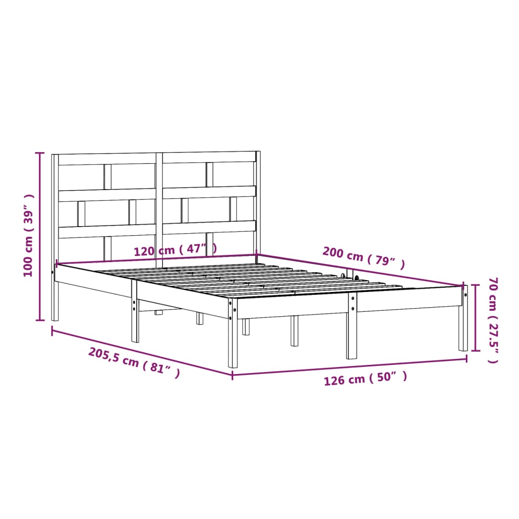 vidaXL Cadre de lit Bois de pin massif 120x200 cm