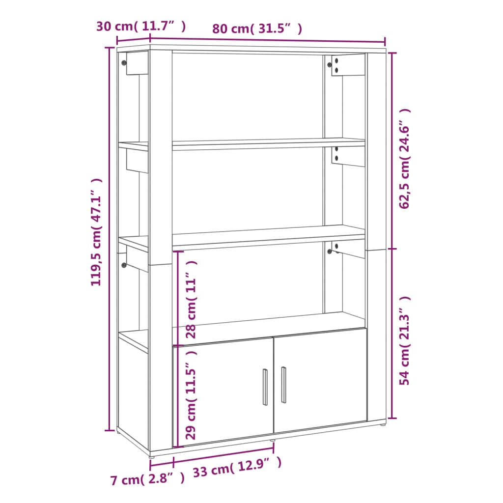 vidaXL Buffet Noir 80x30x119,5 cm Bois d'ingénierie