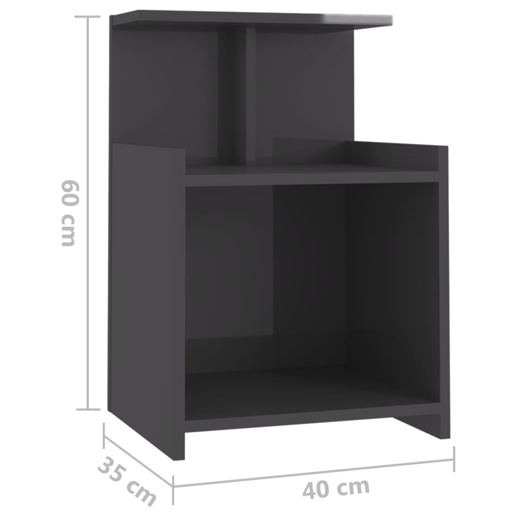 vidaXL Table de chevet Gris brillant 40x35x60 cm Aggloméré