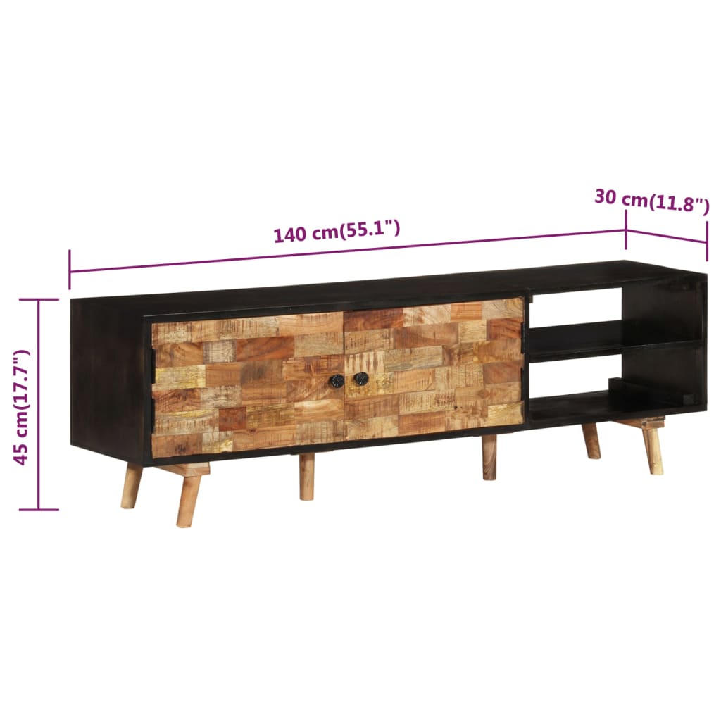 vidaXL Meuble TV 140x30x45 cm Bois de manguier brut et d'acacia massif