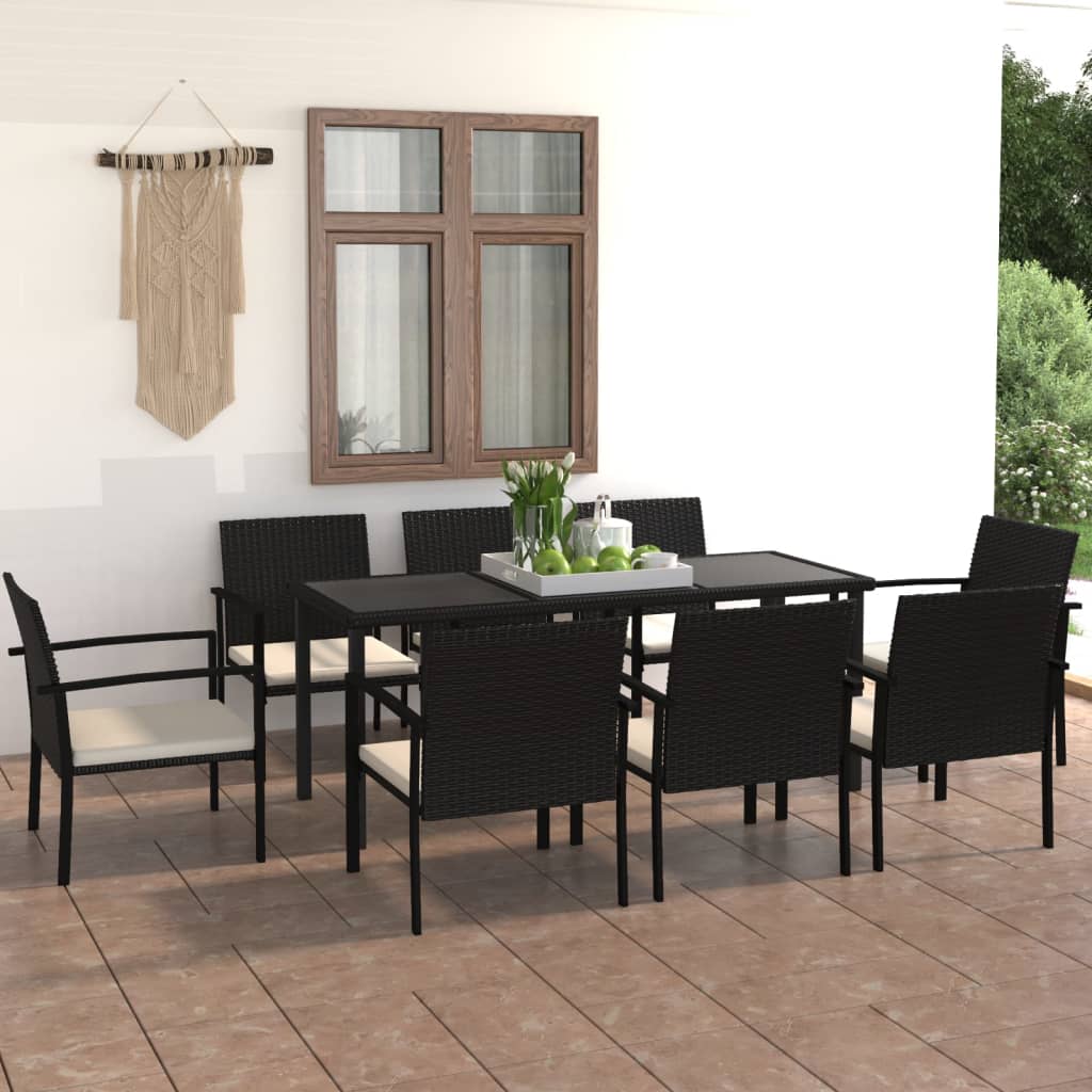 vidaXL Ensemble à manger de jardin 9 pcs Résine tressée Noir