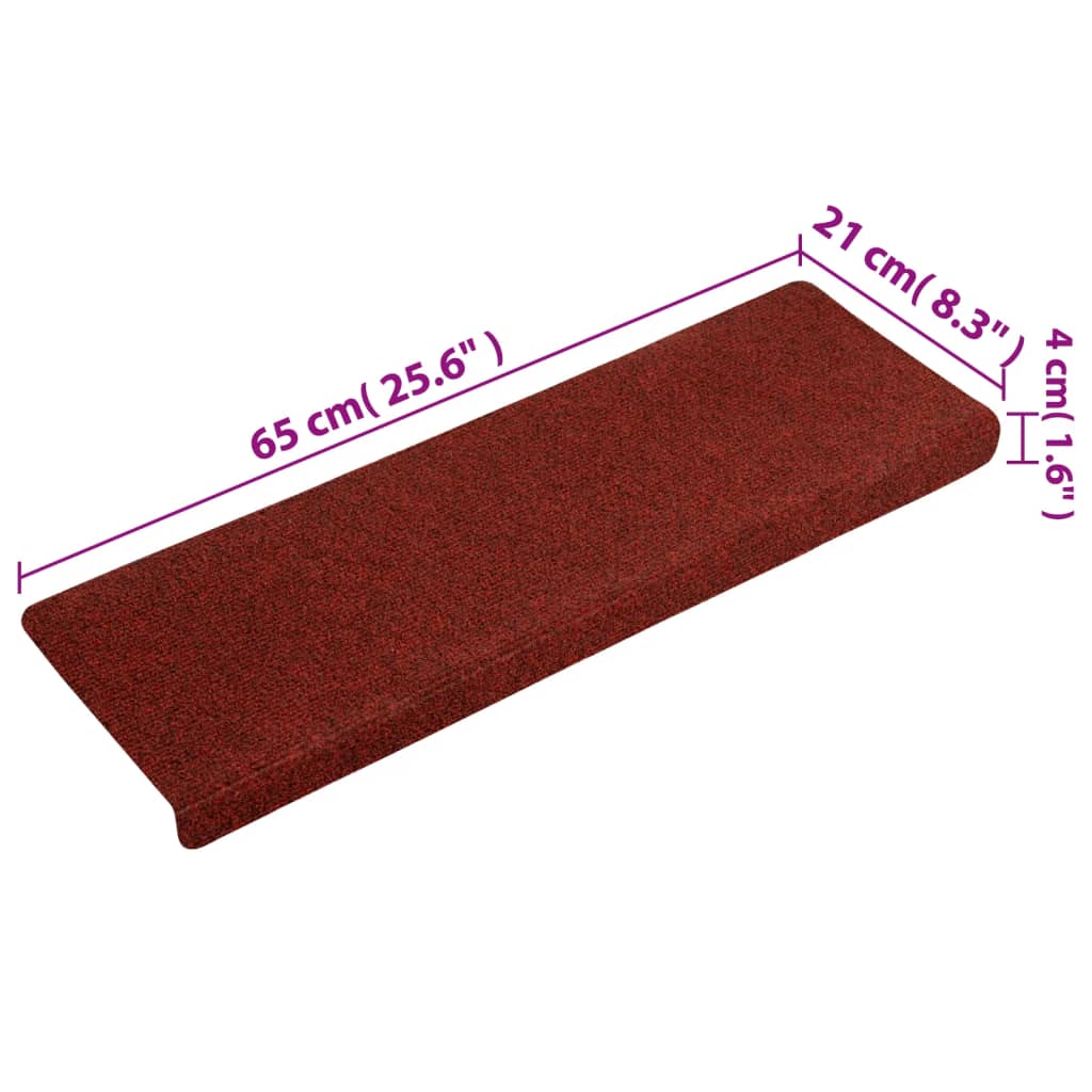 vidaXL Tapis de marches d'escalier 5 pcs Bordeaux 65x21x4cm Aiguilleté