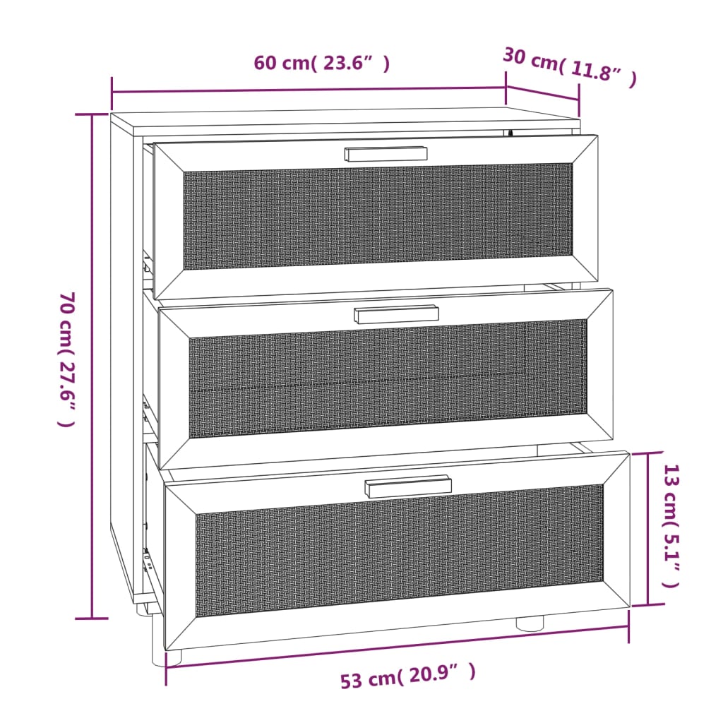 vidaXL Buffet Blanc 60x30x70 cm Bois de pin massif et rotin naturel