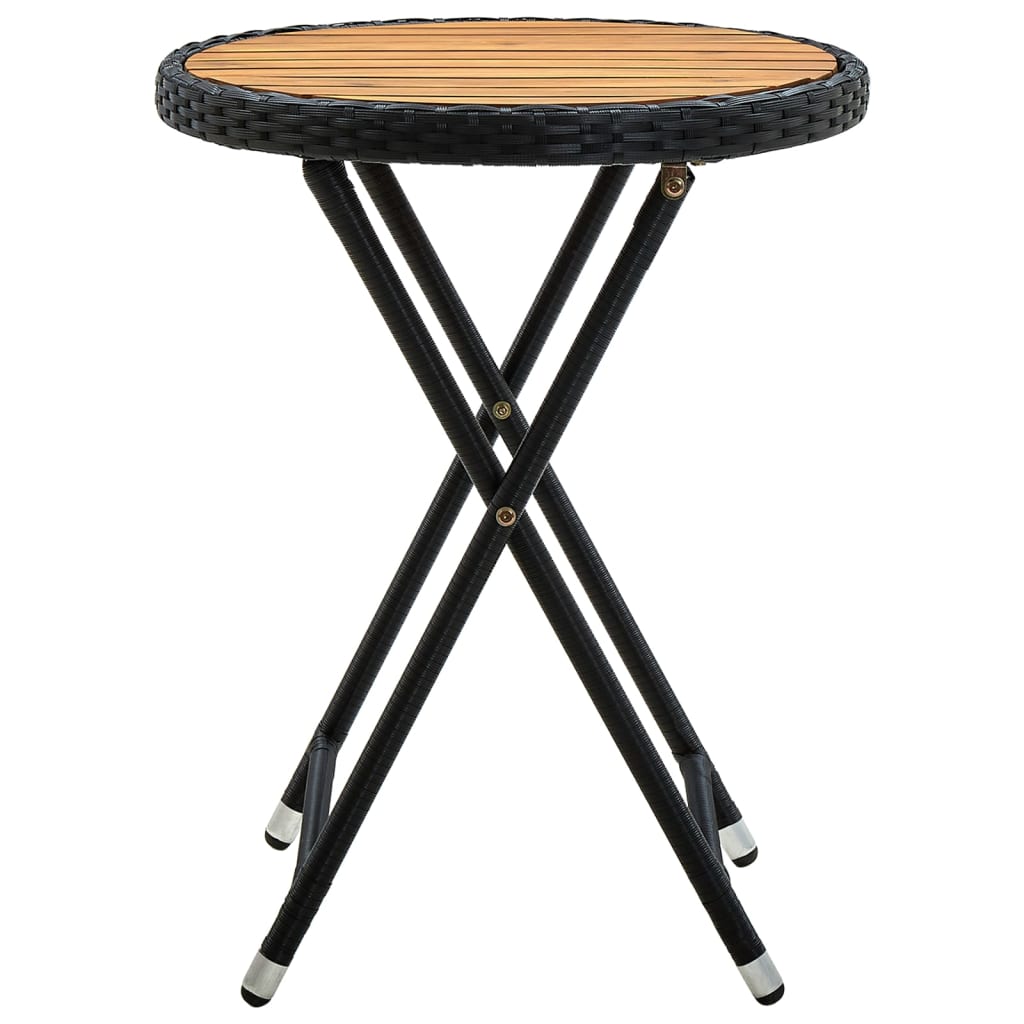 vidaXL Table à thé Noir 60 cm Résine tressée et bois d'acacia solide