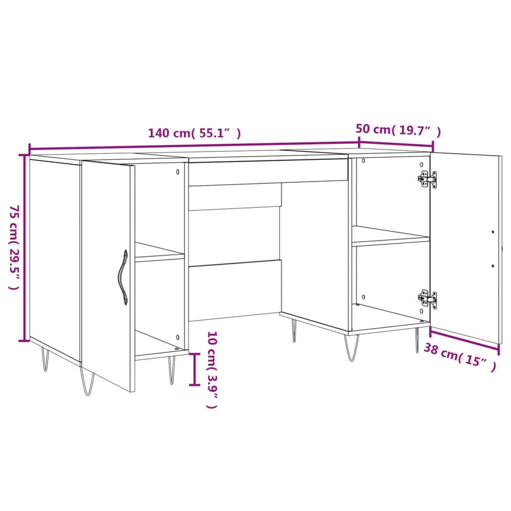 vidaXL Bureau blanc 140x50x75 cm bois d'ingénierie