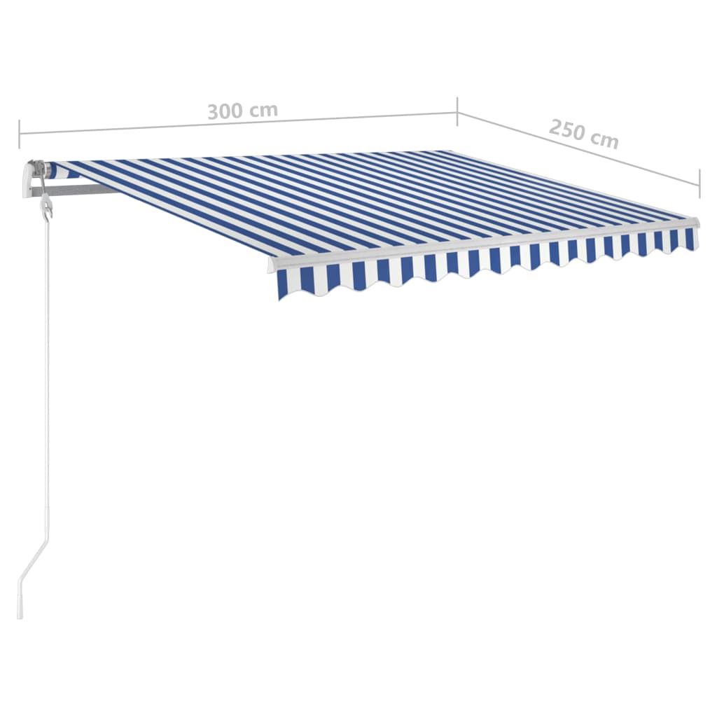 vidaXL Auvent manuel rétractable avec LED 3x2,5 m Bleu et blanc