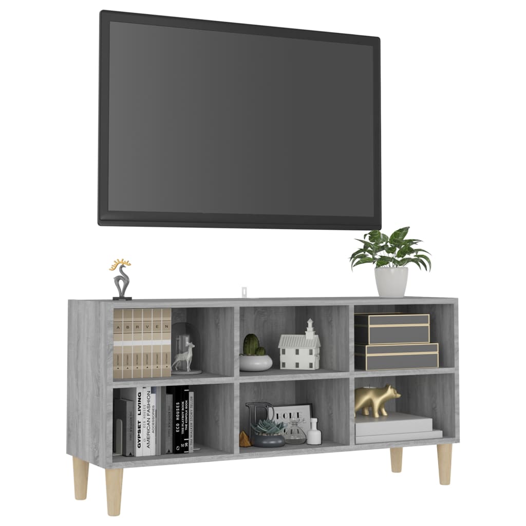 vidaXL Meuble TV avec pieds en bois massif Sonoma gris 103,5x30x50 cm