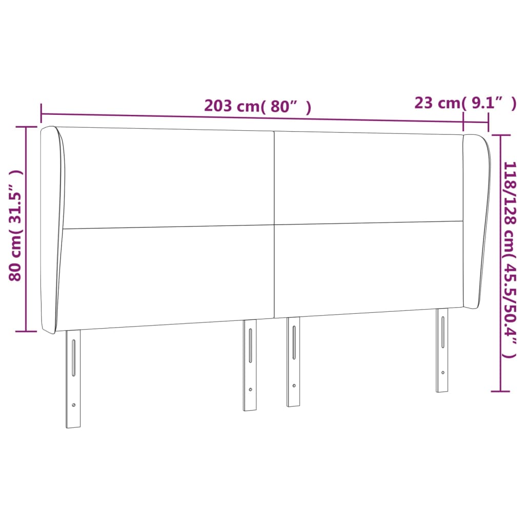 vidaXL Tête de lit avec oreilles Noir 203x23x118/128 cm Velours