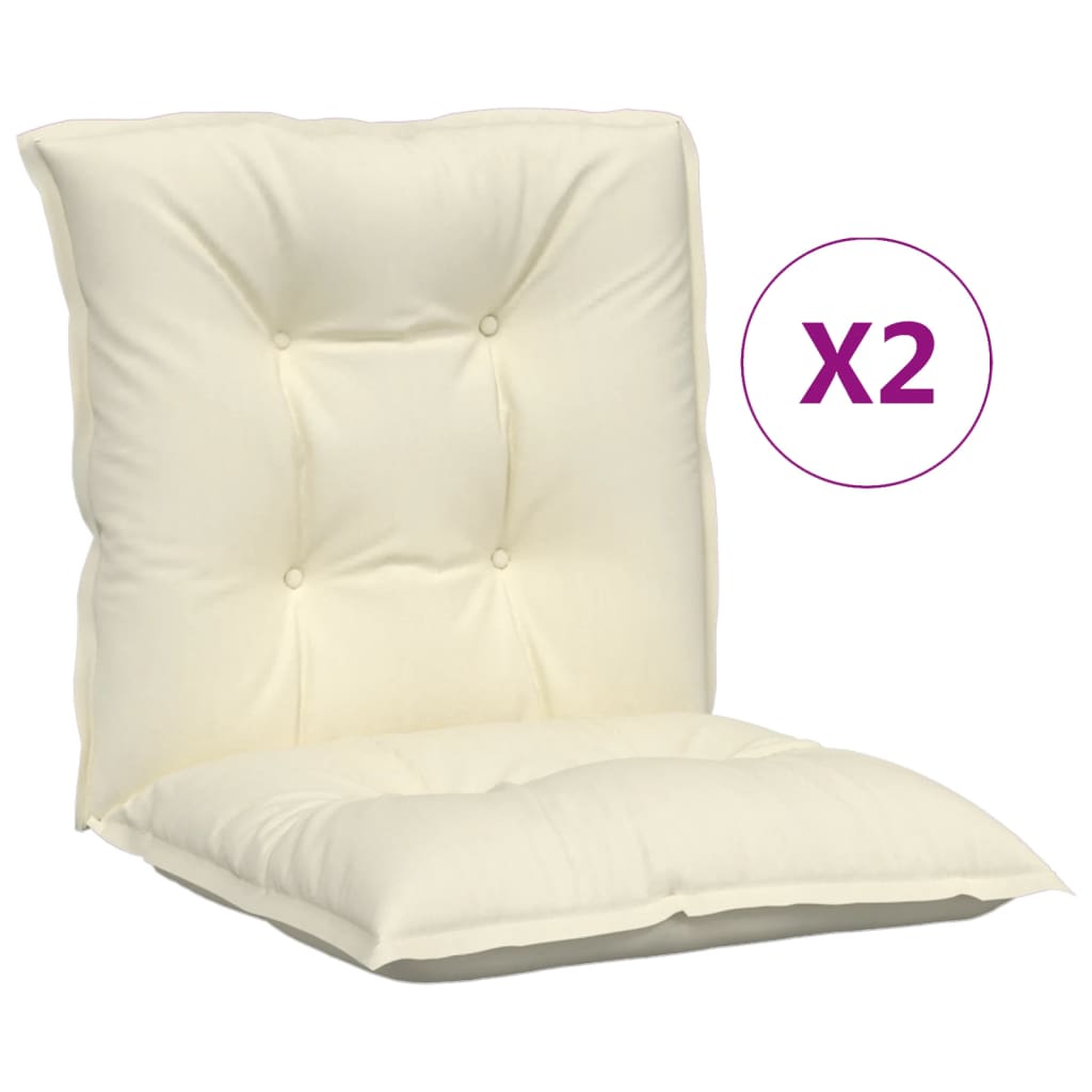 vidaXL Coussins de chaise de jardin à dossier bas lot de 2 crème