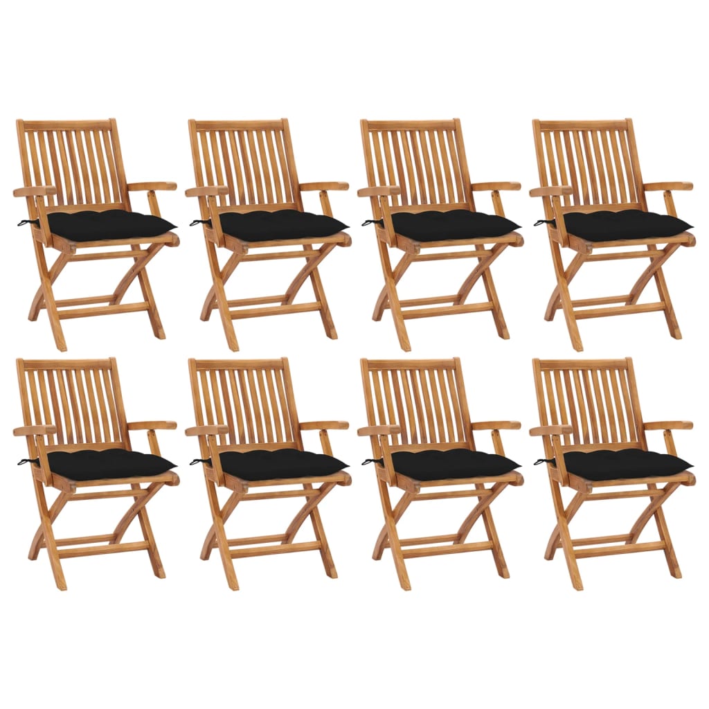 vidaXL Chaises pliables de jardin avec coussins lot de 8 Teck solide