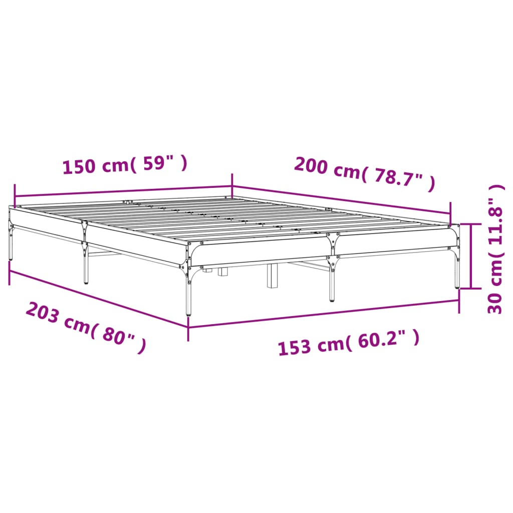 vidaXL Cadre de lit chêne sonoma 150x200 cm bois d'ingénierie et métal