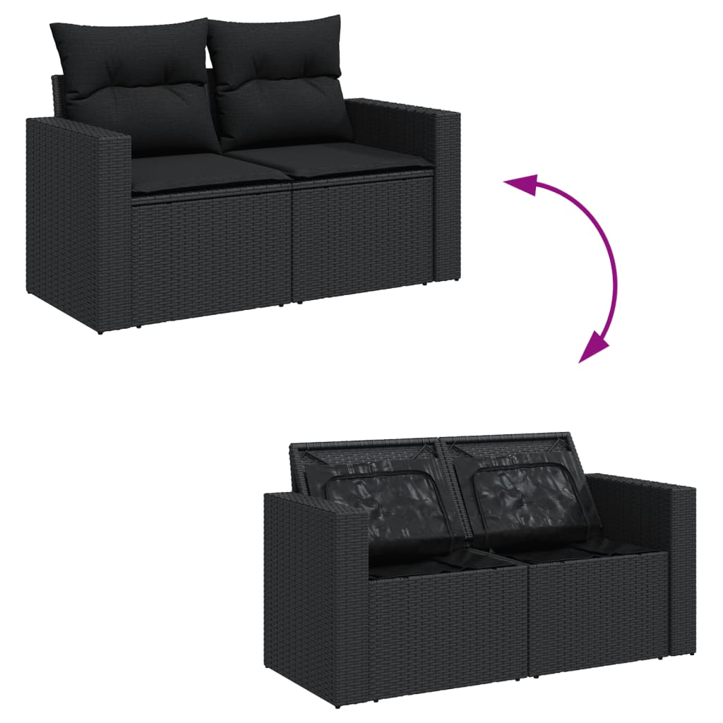 vidaXL Salon de jardin avec coussins 13 pcs noir résine tressée