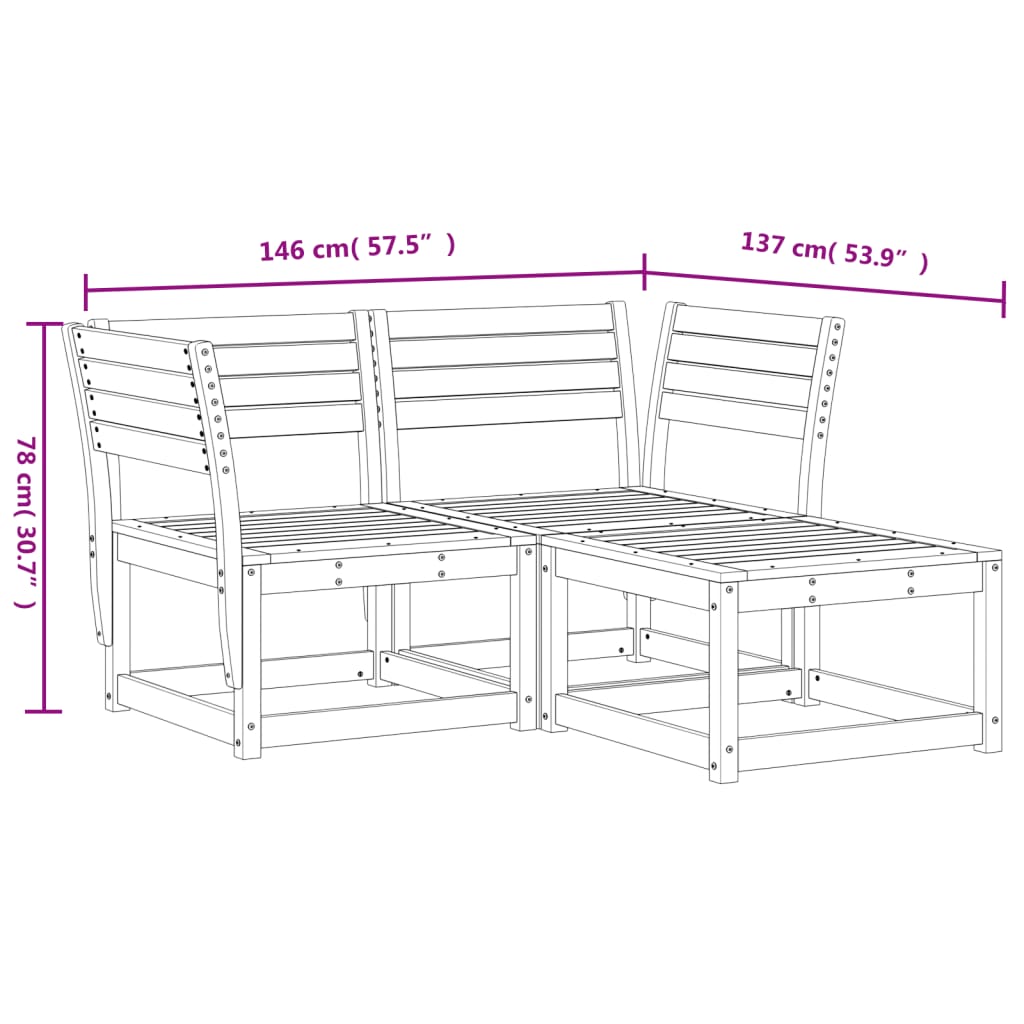 vidaXL Salon de jardin 3 pcs bois de pin massif