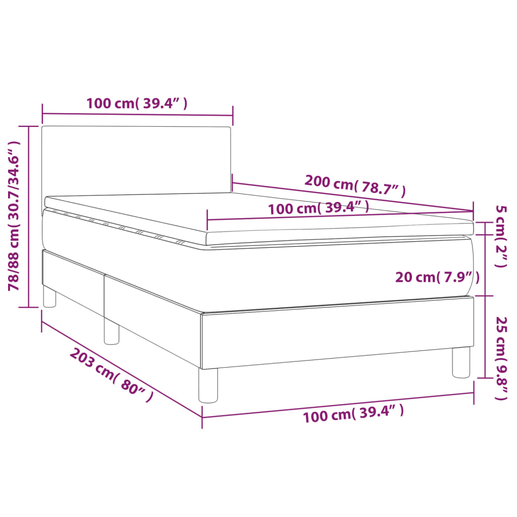 vidaXL Sommier à lattes de lit avec matelas Cappuccino 100x200 cm