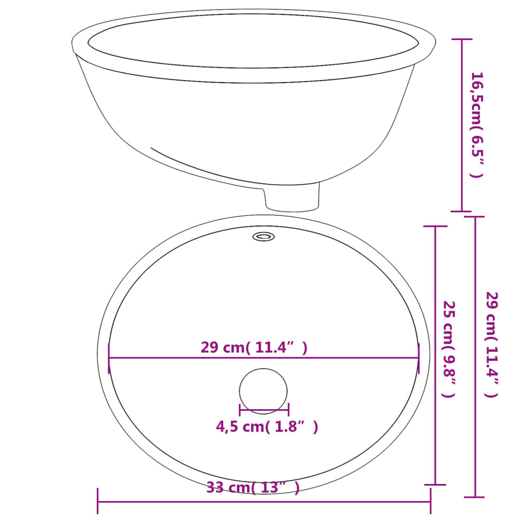 vidaXL Évier de salle de bain blanc 33x29x16,5 cm ovale céramique