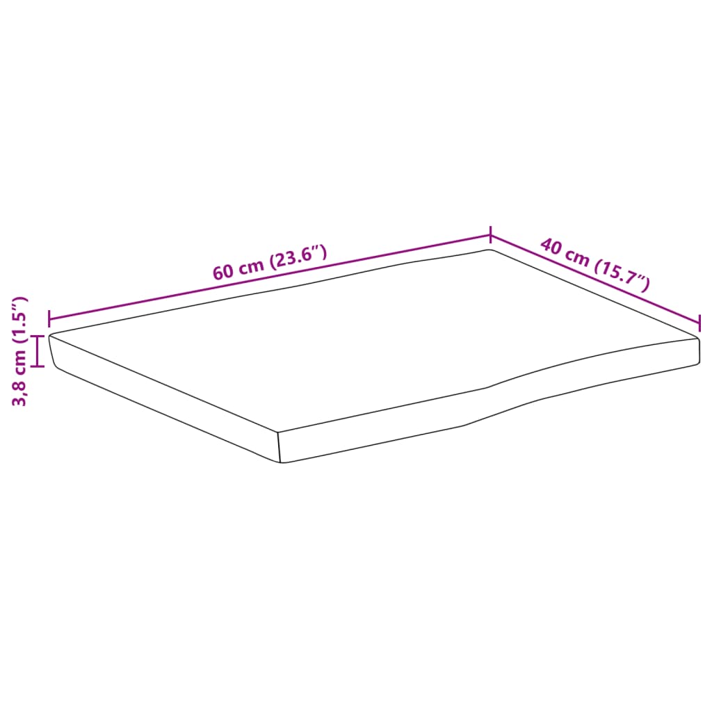 vidaXL Dessus de table 60x40x3,8 cm bord vivant bois massif manguier