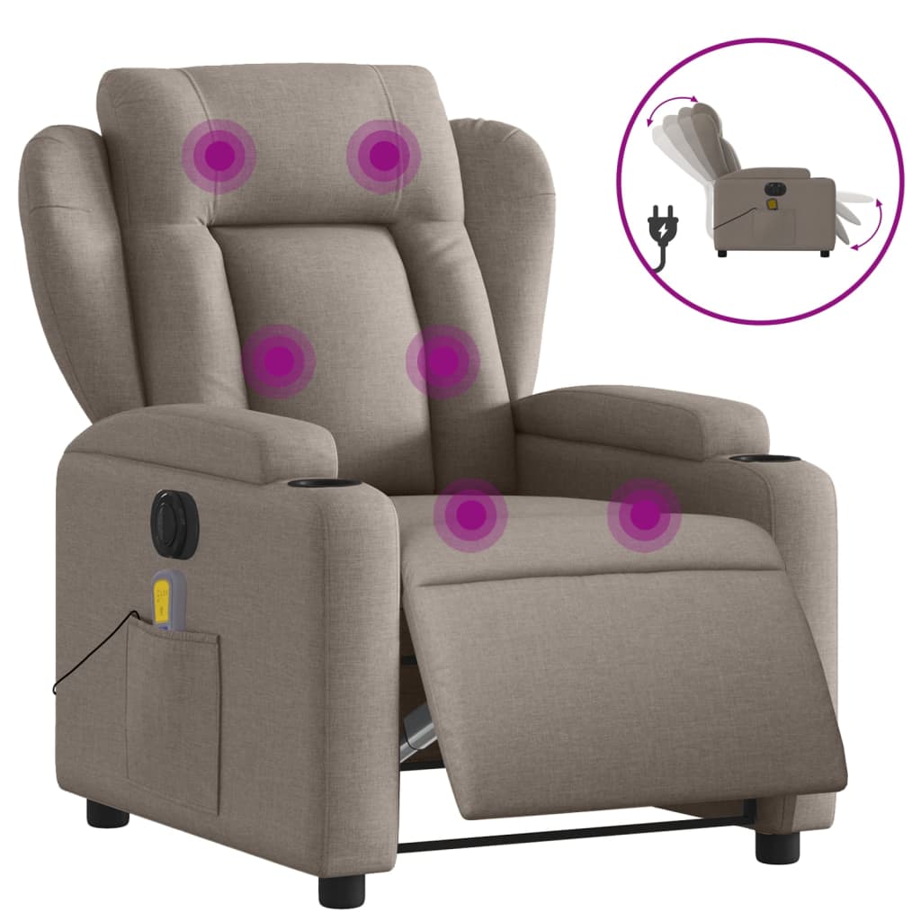 vidaXL Fauteuil de massage inclinable électrique Taupe Tissu