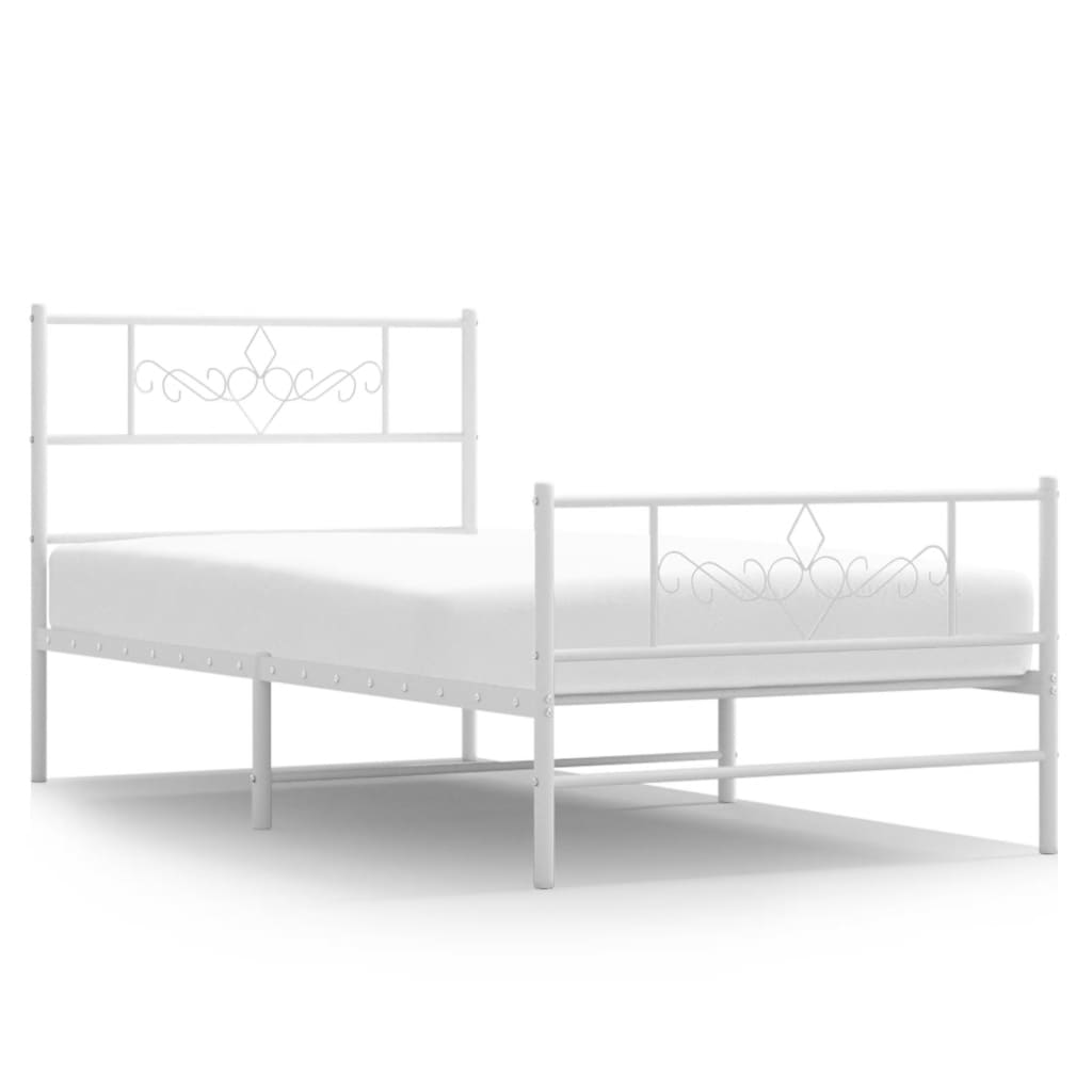 vidaXL Cadre de lit métal sans matelas et pied de lit blanc 100x190 cm