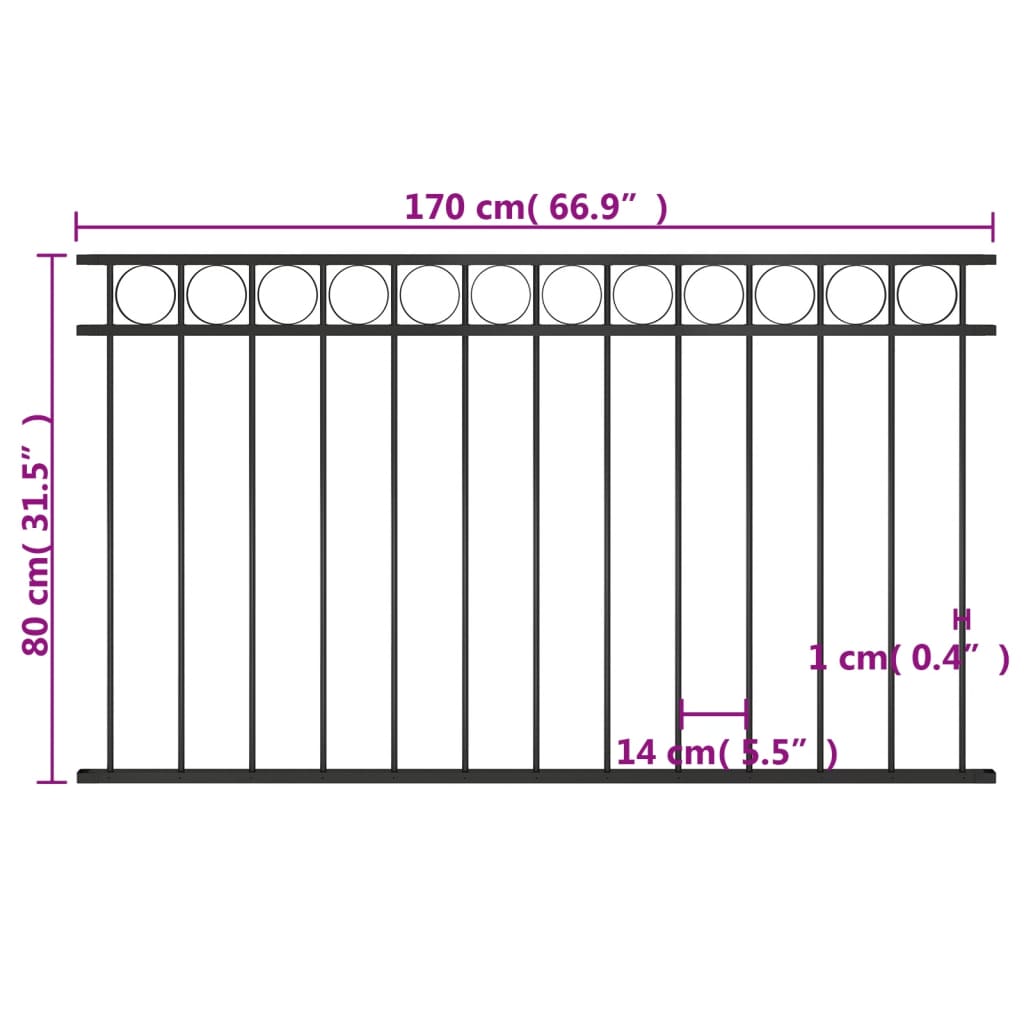 vidaXL Panneau de clôture Acier 1,7x0,8 m Noir