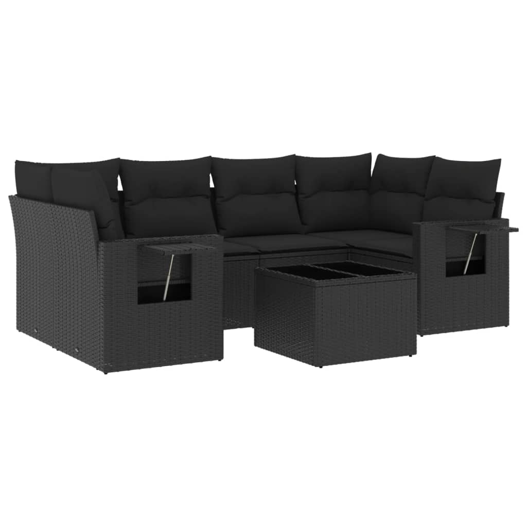 vidaXL Salon de jardin 7 pcs avec coussins noir résine tressée