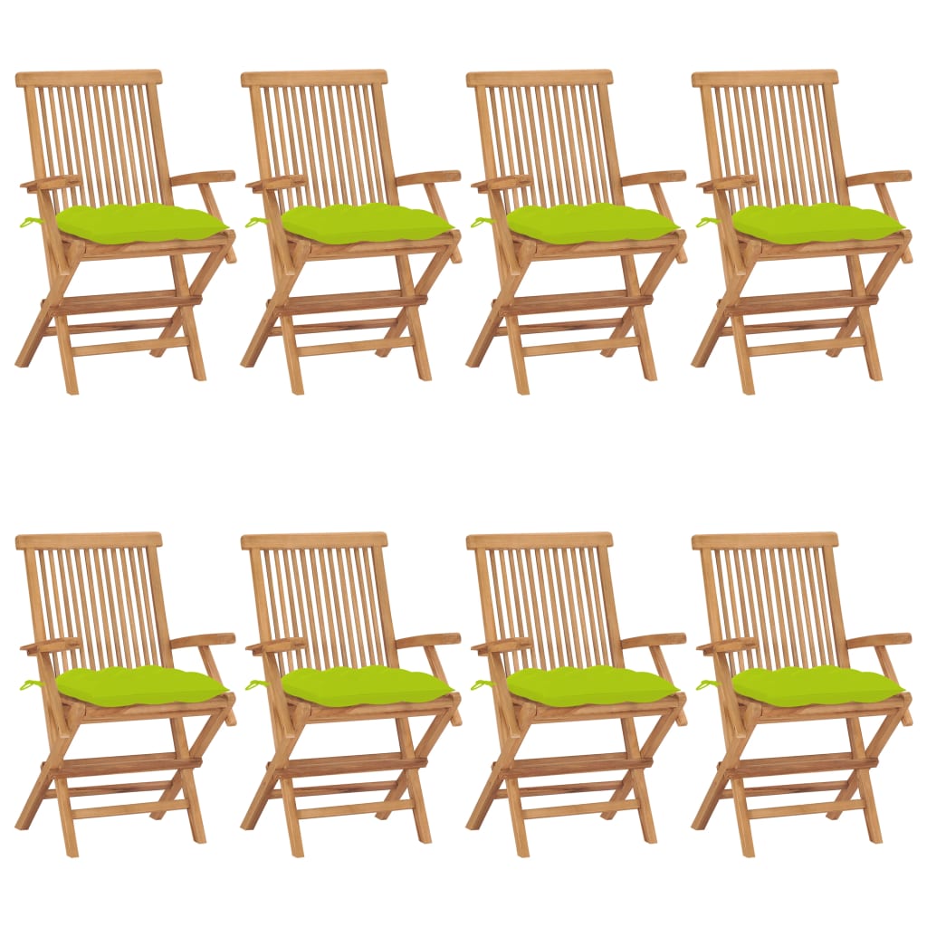 vidaXL Chaises de jardin avec coussins vert vif lot de 8 Teck massif