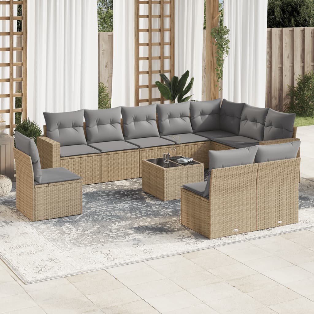 vidaXL Salon de jardin 11 pcs avec coussins beige résine tressée