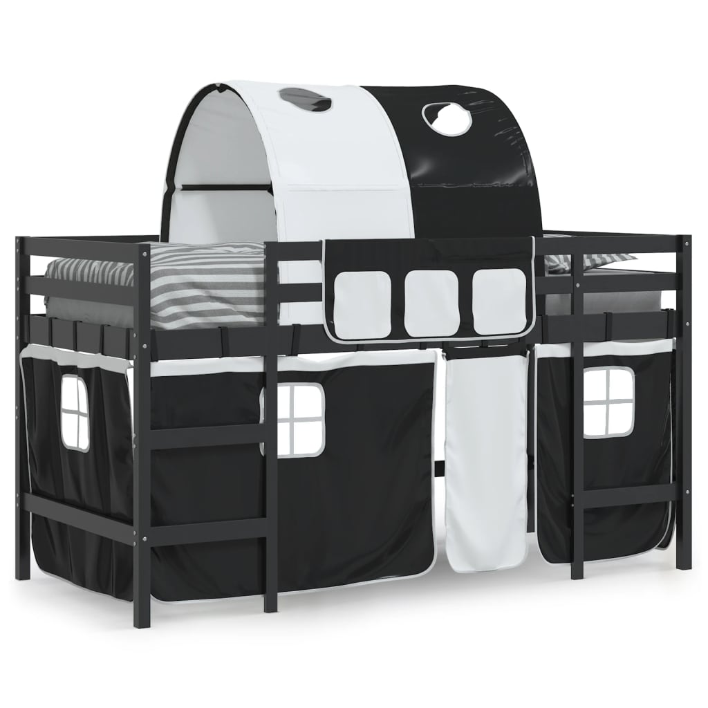 vidaXL Lit mezzanine enfants et tunnel blanc/noir 90x190 cm pin massif