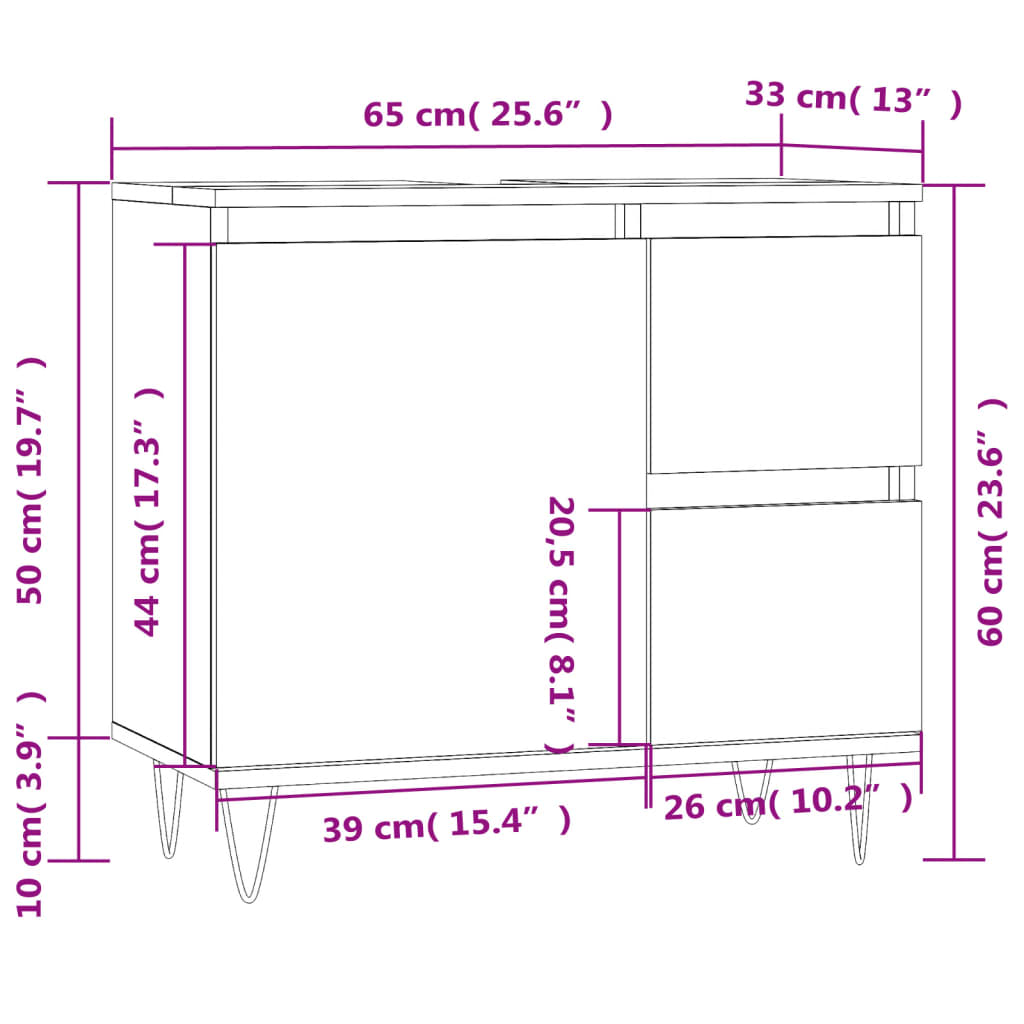 vidaXL Armoire de salle de bain blanc 65x33x60 cm bois d'ingénierie