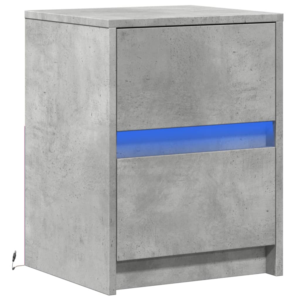 vidaXL Armoire de chevet et lumières LED gris béton bois d'ingénierie