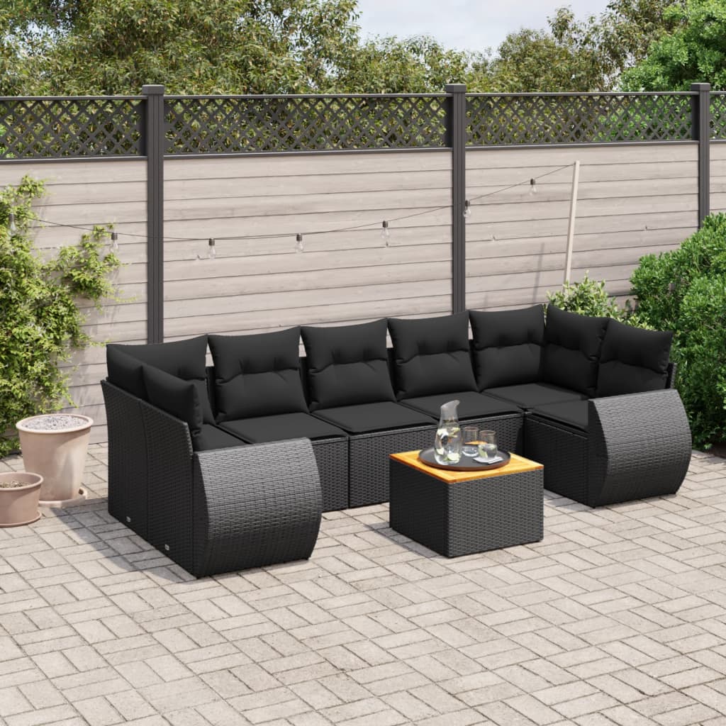 vidaXL Salon de jardin 8 pcs avec coussins noir résine tressée