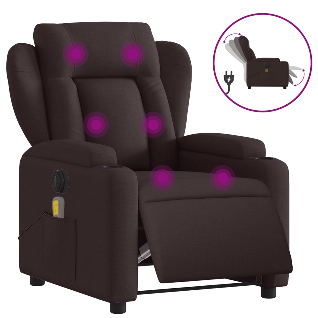 vidaXL Fauteuil de massage inclinable électrique Marron foncé Tissu