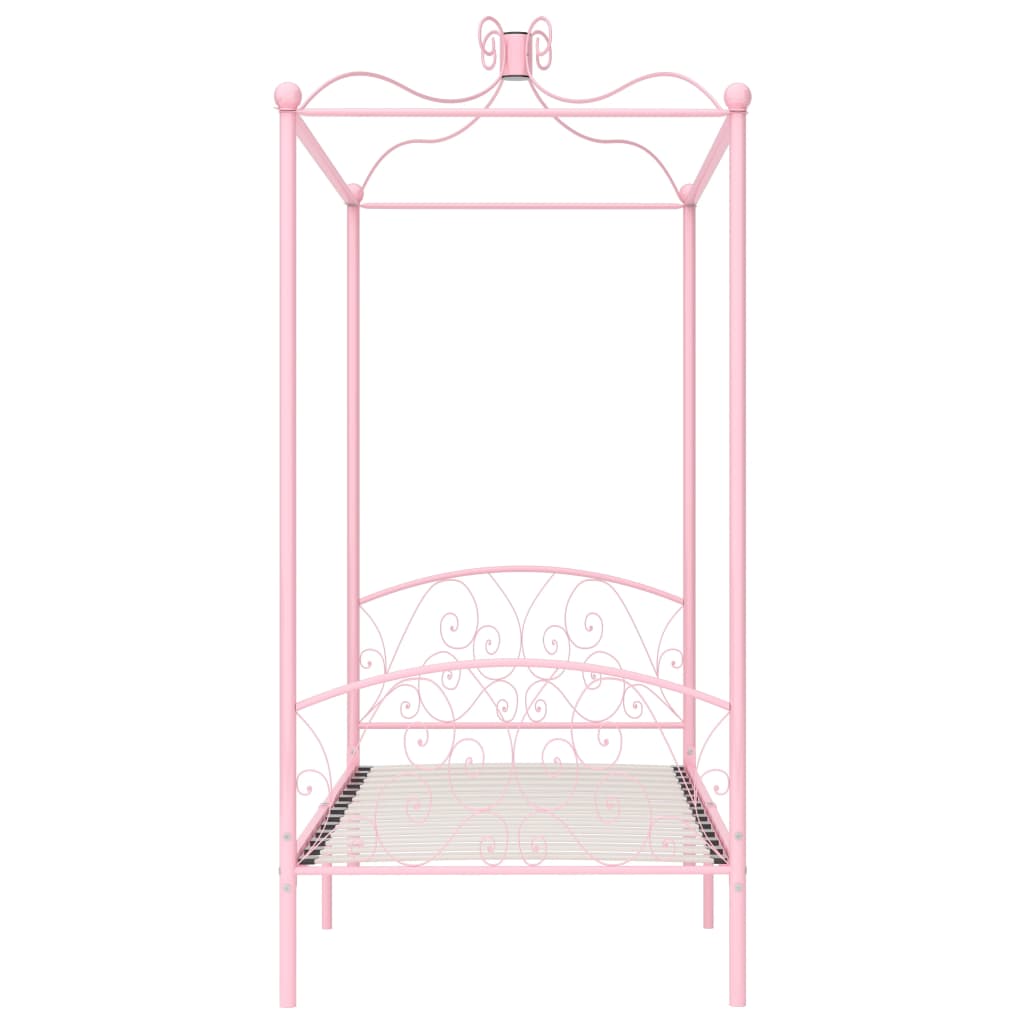 vidaXL Cadre de lit à baldaquin sans matelas rose métal 100x200 cm