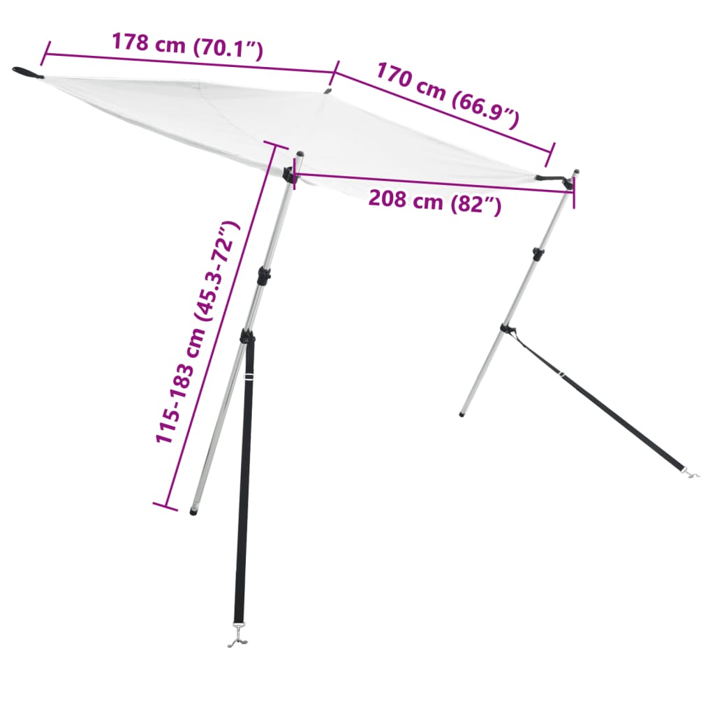 vidaXL Extension d'ombrage T-Top blanc 170x208x(115-183) cm