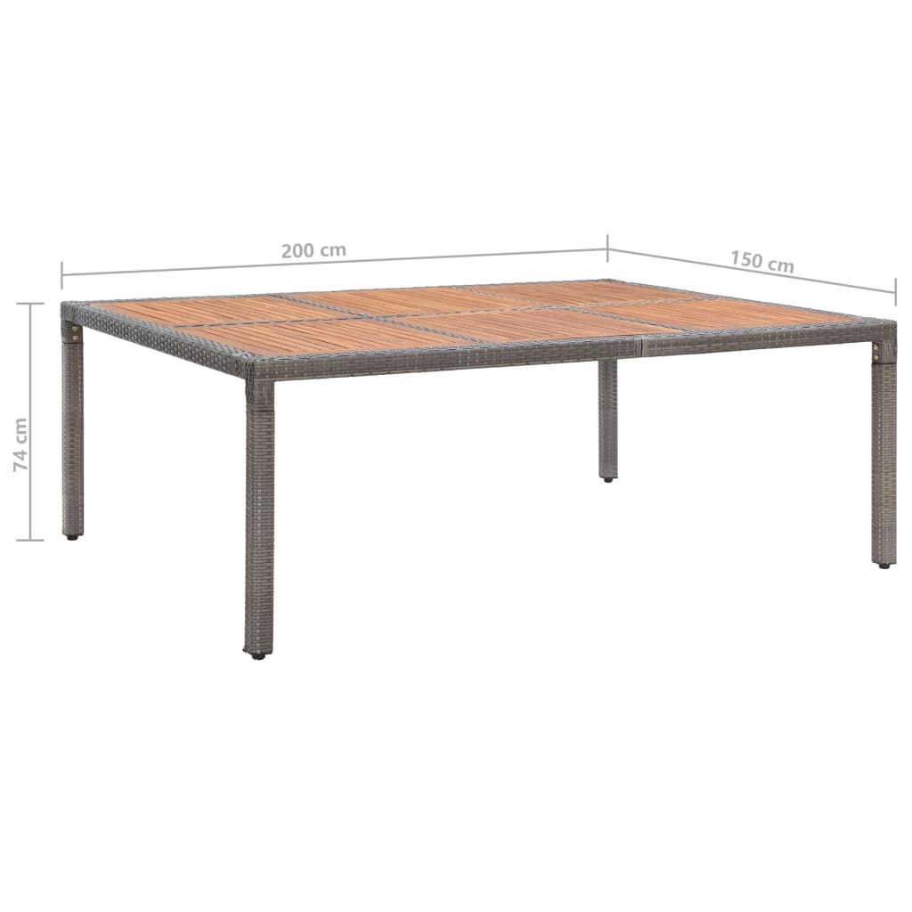 vidaXL Table de jardin Gris 200x150x74 cm Résine tressée et acacia