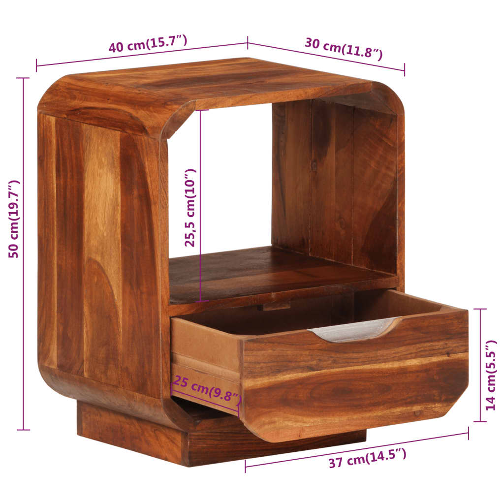 vidaXL Table de chevet avec tiroir 2 pcs Bois de Sesham 40 x 30 x 50cm