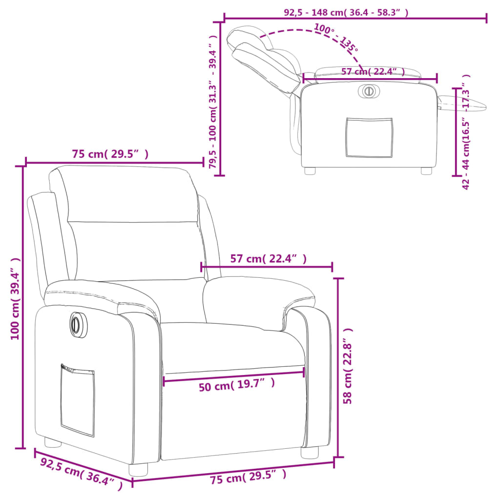 vidaXL Fauteuil inclinable électrique gris clair velours