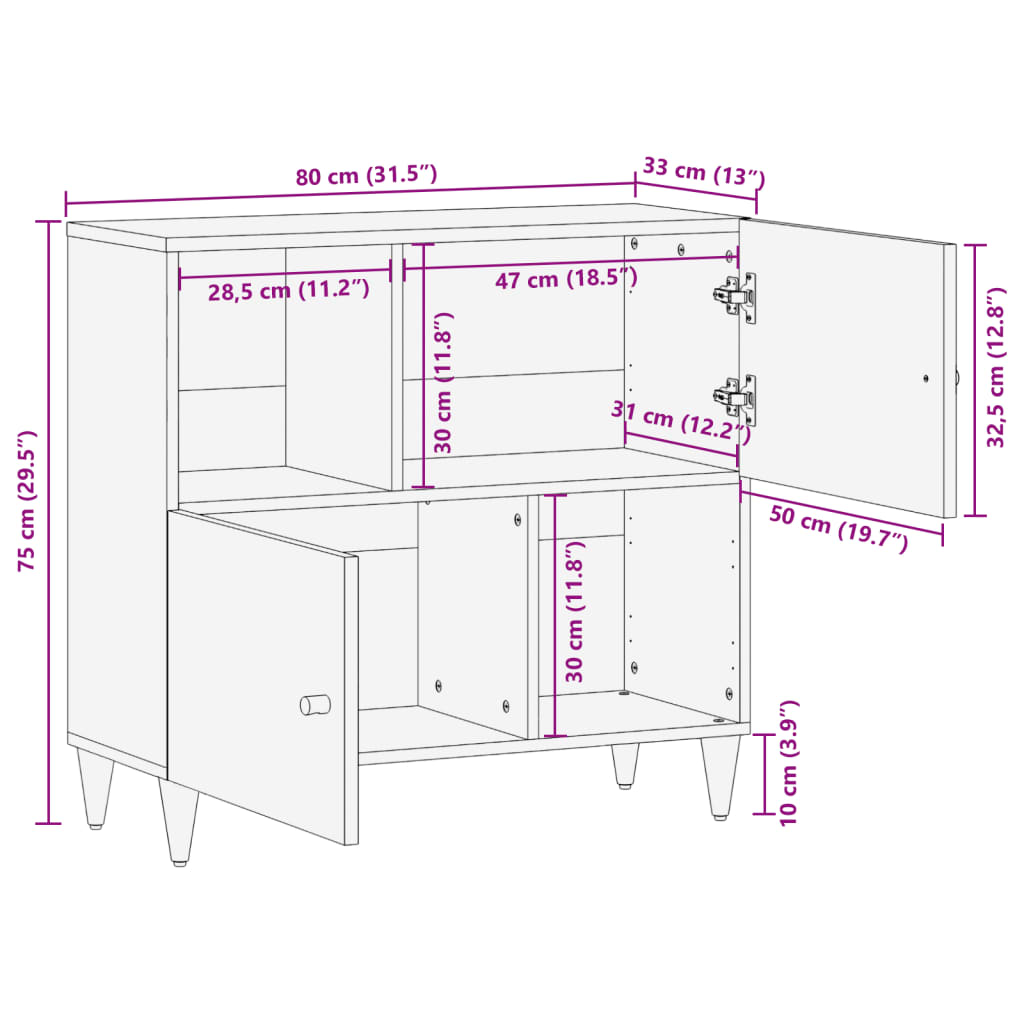 vidaXL Armoire latérale 80x33x75 cm bois massif de manguier