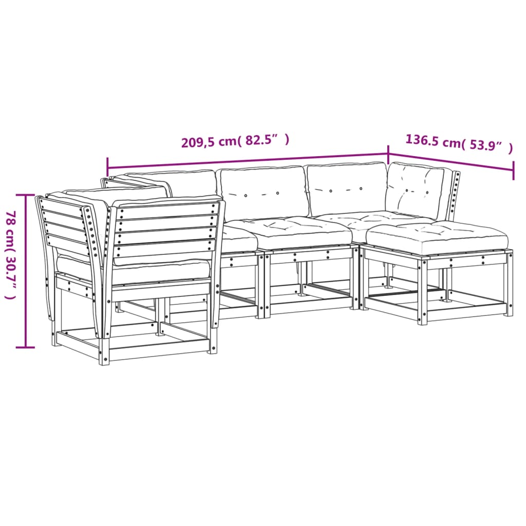 vidaXL Salon de jardin 5 pcs avec coussins Bois de pin massif